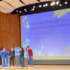 On stage at HackMIT as ClubHub is announced 2nd place in the Dropbox challenge